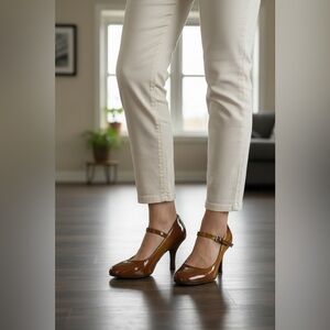 Stella blu ombré Brown Patent Leather Mary Jane Heels Sz 7